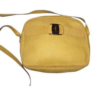 Salvatore Ferragamo Vara Ribbon Mustard Yellow Suede And Leather Cross Body Bag